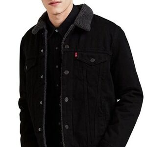 Levi's Men Sherpa‎ Denim Trucker Jacket Black Duvall Jean Warm ClassicNWT